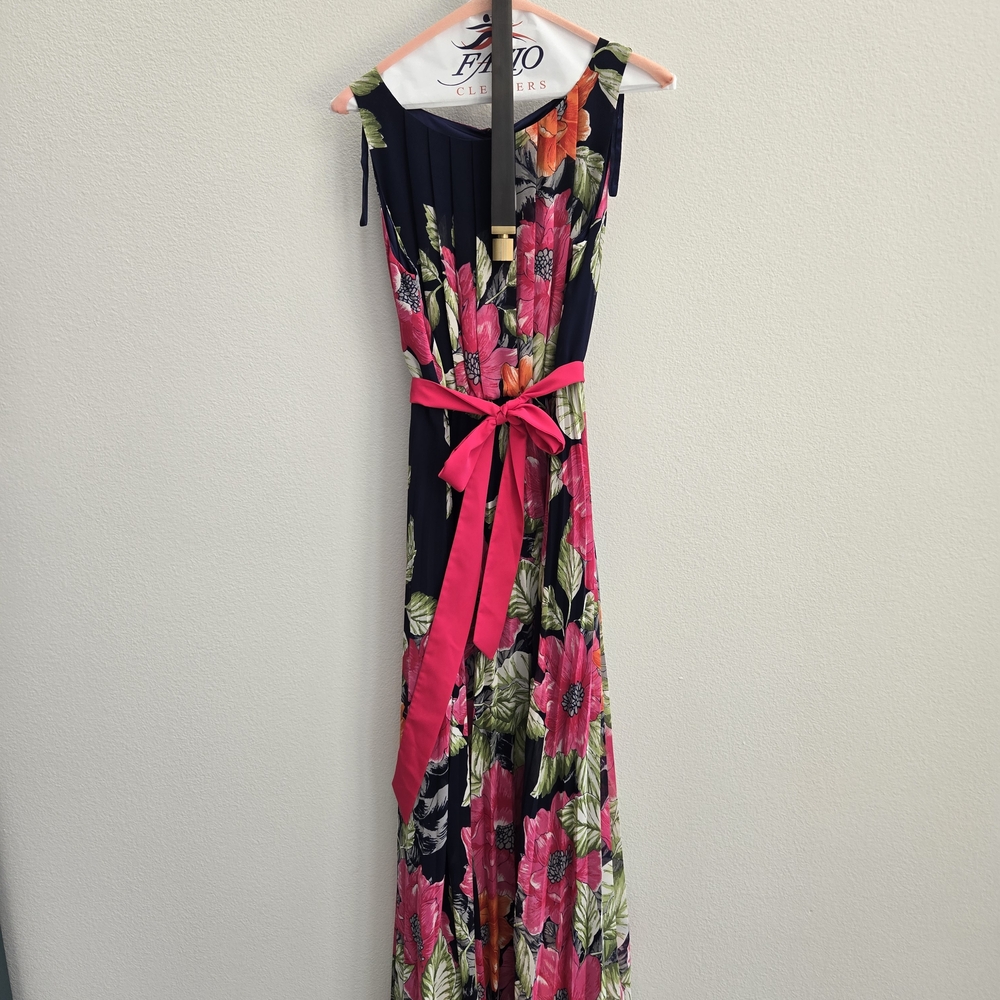 Eliza J Navy Floral Maxi Dress with Pink and Green